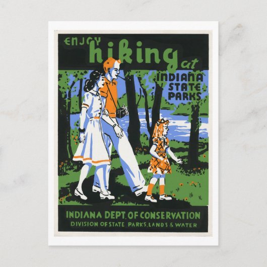 ハイキング楽しむアットインディアナ州パークスヴィンテージ ポストカード (正面)