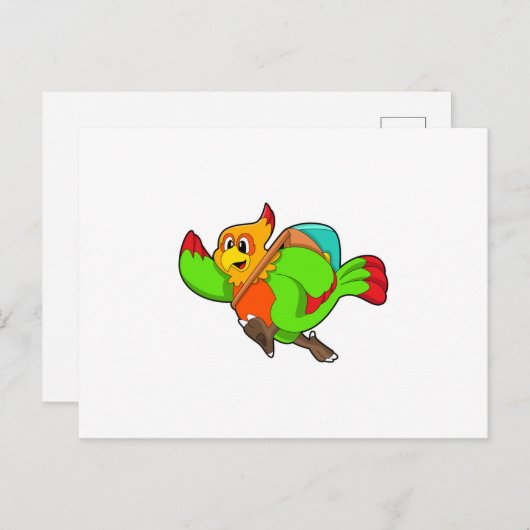 ハイキング用リュックを背負ったオウム ポストカード (正面/裏面)