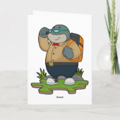 ハイキング用リュックを背負ったモグラ カード (裏面)