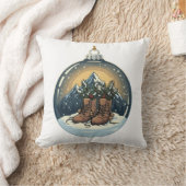 ハイキング素朴ブーツマウンテンシーンクリスマス クッション (ブランケット)