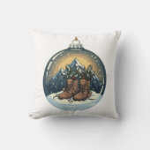 ハイキング素朴ブーツマウンテンシーンクリスマス クッション (正面)