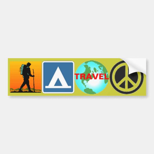 ハイキング、キャンプ、旅行、平和 バンパーステッカー (正面)