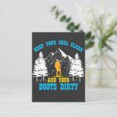 ハイクおもしろいキングとキャンピングシャ男性へツと女性 ポストカード (スタンド正面)