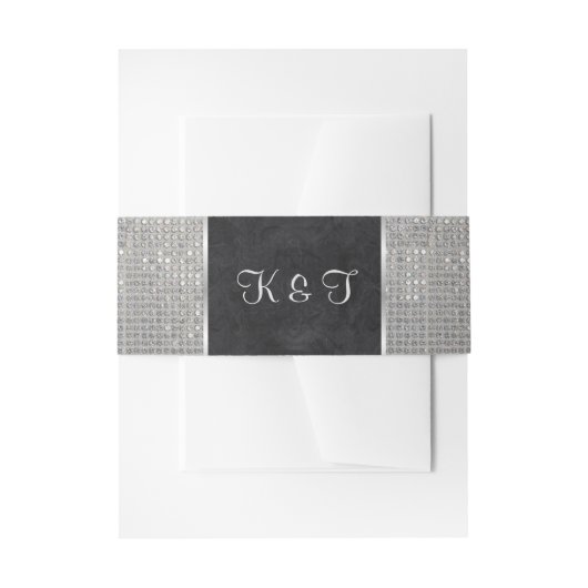 ハイグラマー銀スパークルモノグラム 招待状ベリーバンド (正面例)