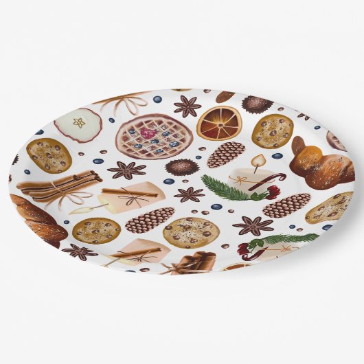 ハイゲクリスマスクッキーパターン ペーパープレート (アングル)