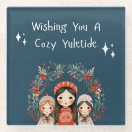 ハイゲクリスマス母娘リース ガラスコースター