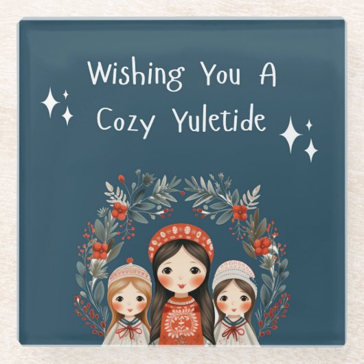 ハイゲクリスマス母娘リース ガラスコースター (正面)