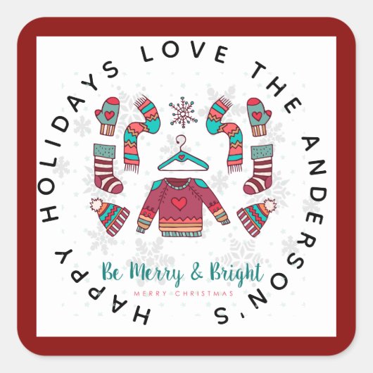ハイゲクリスマス醜いセーターフェスティバルおもしろいギフトラベル スクエアシール (正面)