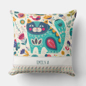 ハイゲデコパーソナライズされたールキャットフォークアートギフト クッション (正面)