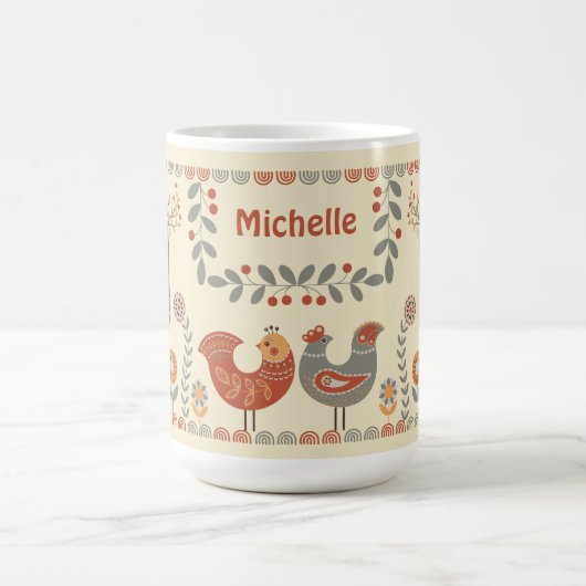 ハイゲフォークアートアニマルズ名前をカスタムする コーヒーマグカップ (中央)