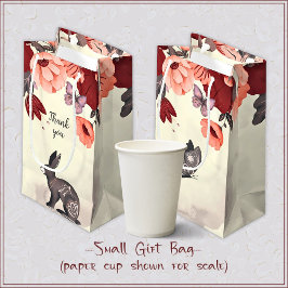 ハイゲフォークアートラビットバタフライフローラ誕生日 スモールペーパーバッグ