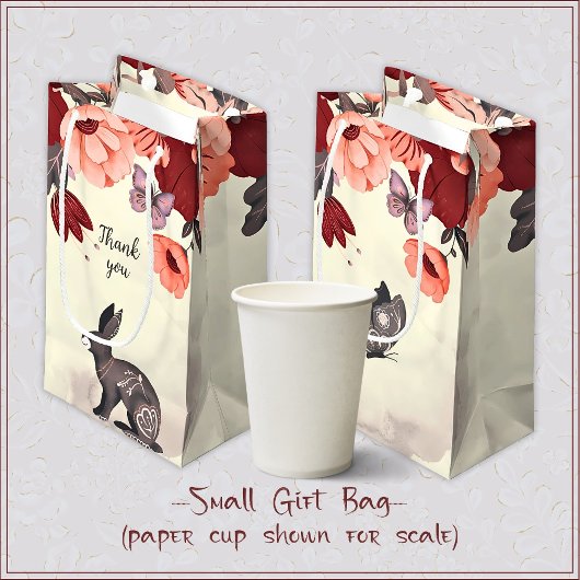 ハイゲフォークアートラビットバタフライフローラ誕生日 スモールペーパーバッグ