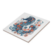 ハイゲブルーフローラシーホーススカンジナビアフォークアート タイル (側面)