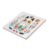 ハイゲホワイトフラワーキャットスカンジナビアフォークアート タイル (側面)