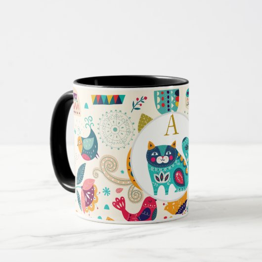 ハイゲムグズコージーキャットパーソナライズされたかわいらしフォークアート マグカップ (正面左)