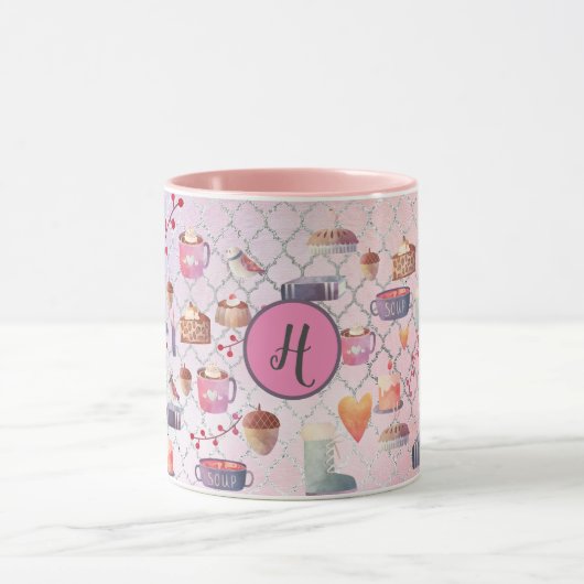 ハイゲムグズコージーライフパーソナライズされたフォークアートピンク マグカップ (中央)