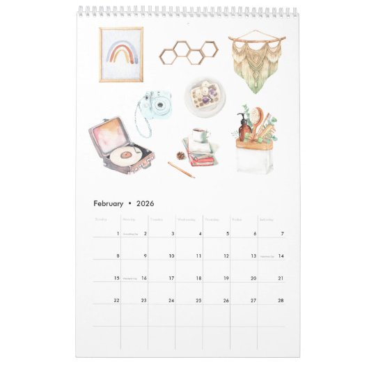 ハイゲライフ |水彩イラストレーション カレンダー (2月 2026)