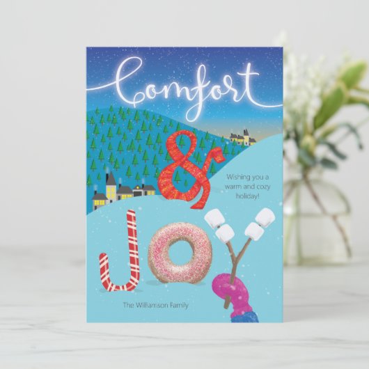 ハイゲ心地よいアンドジョイ図解入りの、写真付きのホリデートリート カード (スタンド正面)