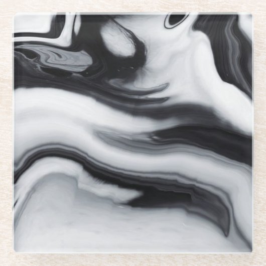 ハイコントラストの白黒大理石のガラスコースター ガラスコースター (正面)