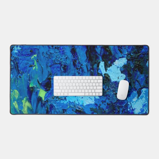 ハイコントラストブルーとグリーン抽象芸術アート デスクマット (キーボード&マウス)
