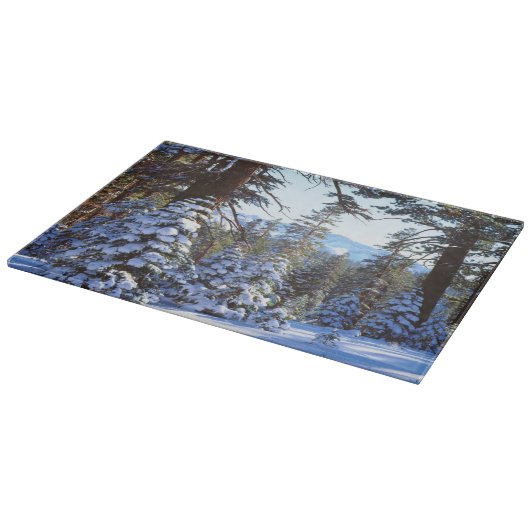 ハイシエラ2の雪に覆われた赤いモミの木 カッティングボード (角)