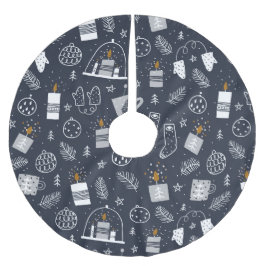 ハイジダークブルーの白い居心地の良いロウソクが贈り物をミトン ブラッシュドポリエステルツリースカート