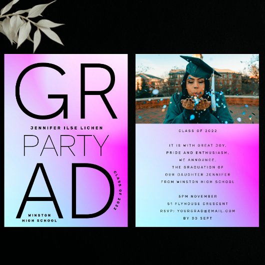 ハイスクールグラードパーティーブグラデーションロモダンック 招待状