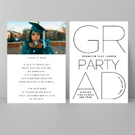 ハイスクールグラードパーティーホワイトモダンブラック 招待状
