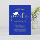 ハイスクールグラードパーティー金ゴールドブルー招待状 案内状 (スタンド正面)