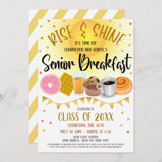 ハイスクールシニアブレックファーストパーティの招待状 招待状 (正面/裏面)
