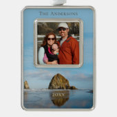 ハイスタックロックファミリーフォトキャノンビーチクリスマス シルバープレートフレームオーナメント (正面)
