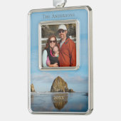ハイスタックロックファミリーフォトキャノンビーチクリスマス シルバープレートフレームオーナメント (左)