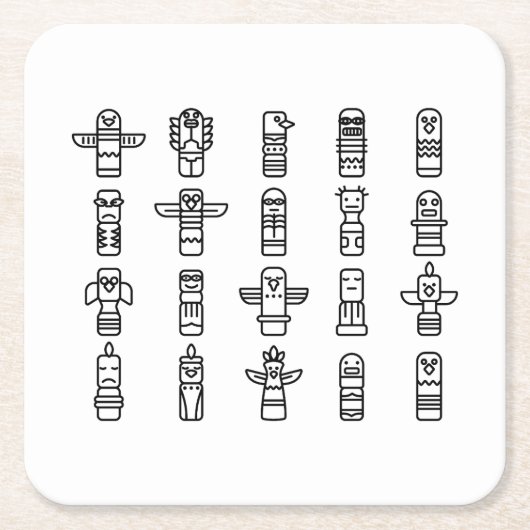 ハイダアニマルズ先住民インディアンハイダインディペンデント スクエアペーパーコースター (正面)
