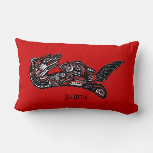 ハイダアートスタイルシーオッターワイルドライフ装飾用クッション ランバークッション (裏面)