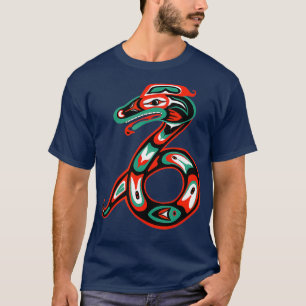ハイダアート先住民アメリカ贈与スネークトテム Tシャツ