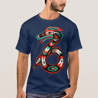 ハイダアート先住民アメリカ贈与スネークトテム Tシャツ