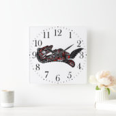 ハイダスタイルマザーオッターとベビーオッター先住民アート スクエア壁時計 (ホーム)