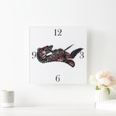 ハイダスタイルマザーオッターとベビーオッター先住民アート スクエア壁時計 (ホーム)