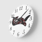 ハイダスタイルマザーオッターとベビーオッター先住民アート ラウンド壁時計 (傾斜)