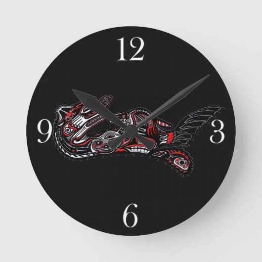 ハイダスタイルマザーオッターとベビーオッター先住民アート ラウンド壁時計 (正面)