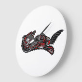 ハイダスタイルマザーオッターとベビーオッター先住民アート ラージ壁時計 (傾斜)