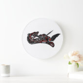 ハイダスタイルマザーオッターとベビーオッター先住民アート ラージ壁時計 (ホーム)