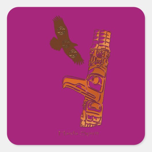 ハイダスピリットイーグル&トーテムポールアートステッカー スクエアシール (正面)