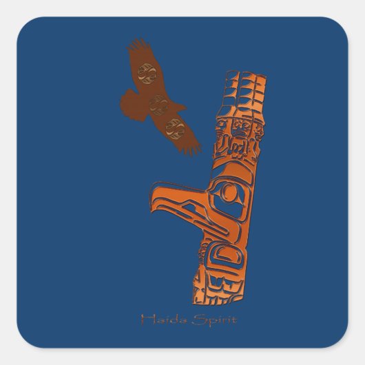 ハイダスピリットイーグル&トーテムポールアートステッカー スクエアシール (正面)