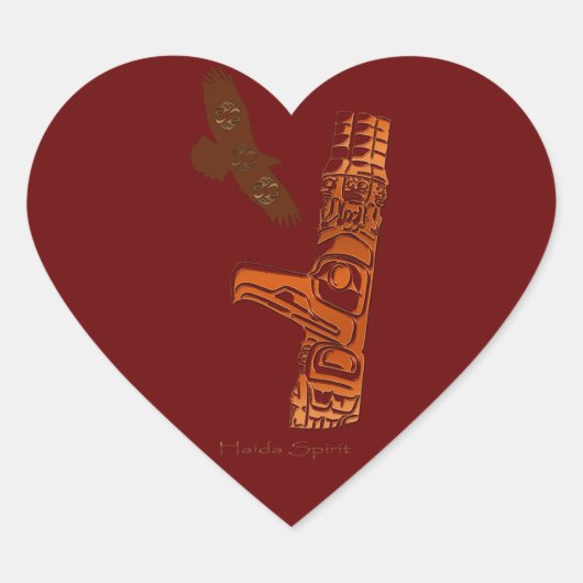 ハイダスピリットイーグル&トーテムポールアートステッカー ハートシール (正面)