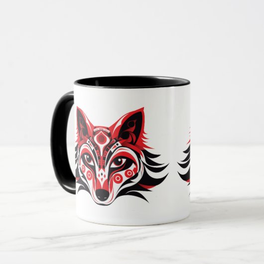 ハイダトリンジット先住民トーテムウルフヘッド マグカップ (正面左)