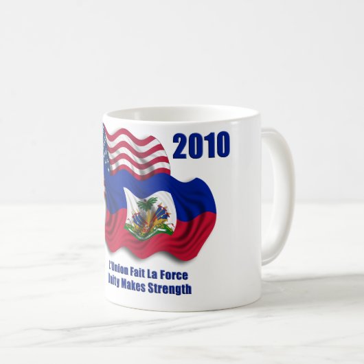 ハイチのためのハイチ人及びアメリカの振る旗 コーヒーマグカップ (正面右)