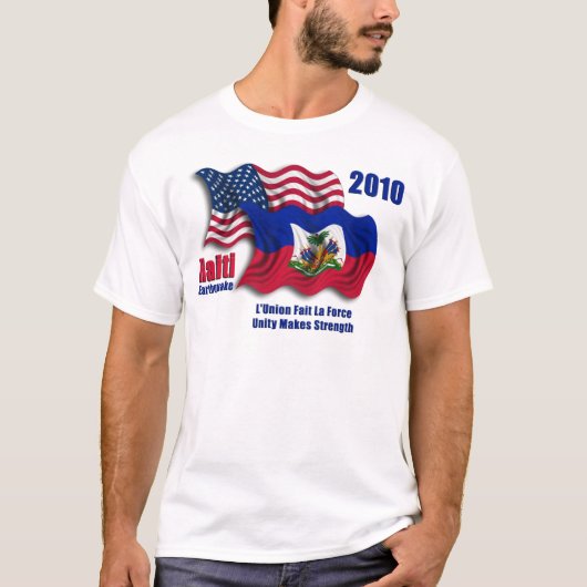 ハイチのためのハイチ人及びアメリカの振る旗 Tシャツ (正面)