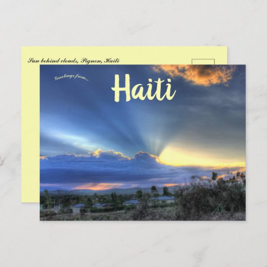 ハイチのピニョンの雲の向こうの太陽 ポストカード (正面/裏面)