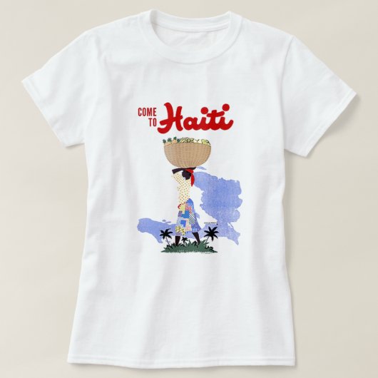 ハイチのヴィンテージ旅行芸術ポスターに来られる Tシャツ (デザイン正面)